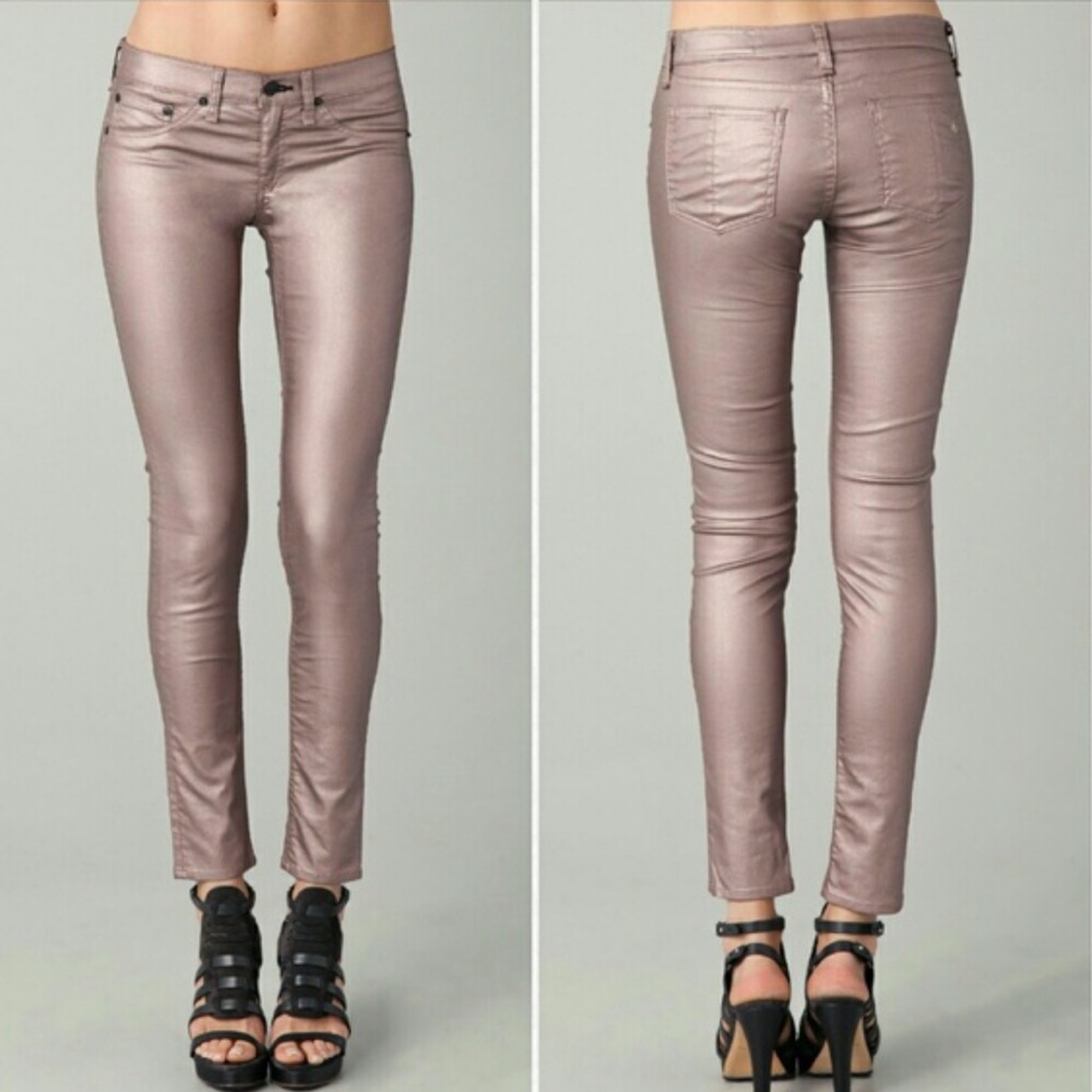rag & bone jean leggings in rose metallic size 28